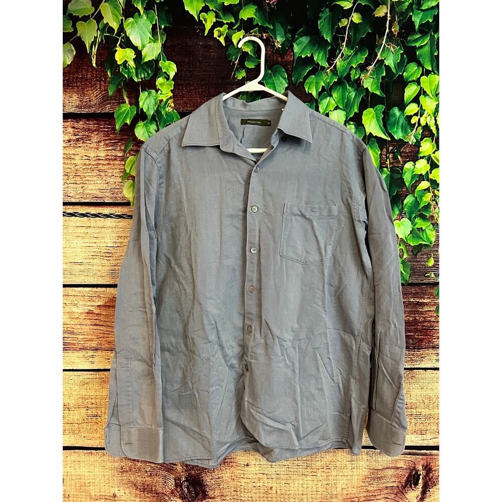 Ermenegildo Zegna Men's 100% Cotton Button Shirt Blue/Gray Plaid Italy XL